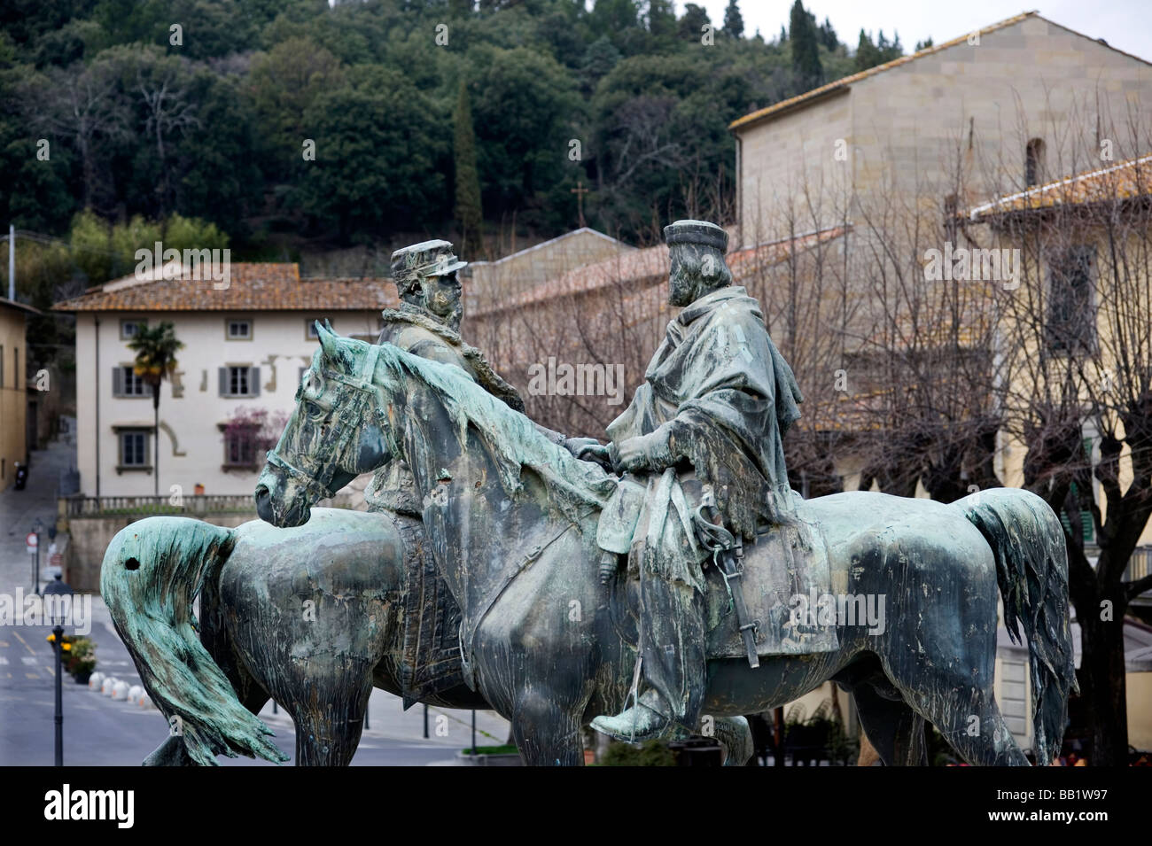 Florence Toscane Italie La ville de la Renaissance Photo montre Fiesole Statue de Garibaldi et le roi Victor Emanuele 11 Banque D'Images