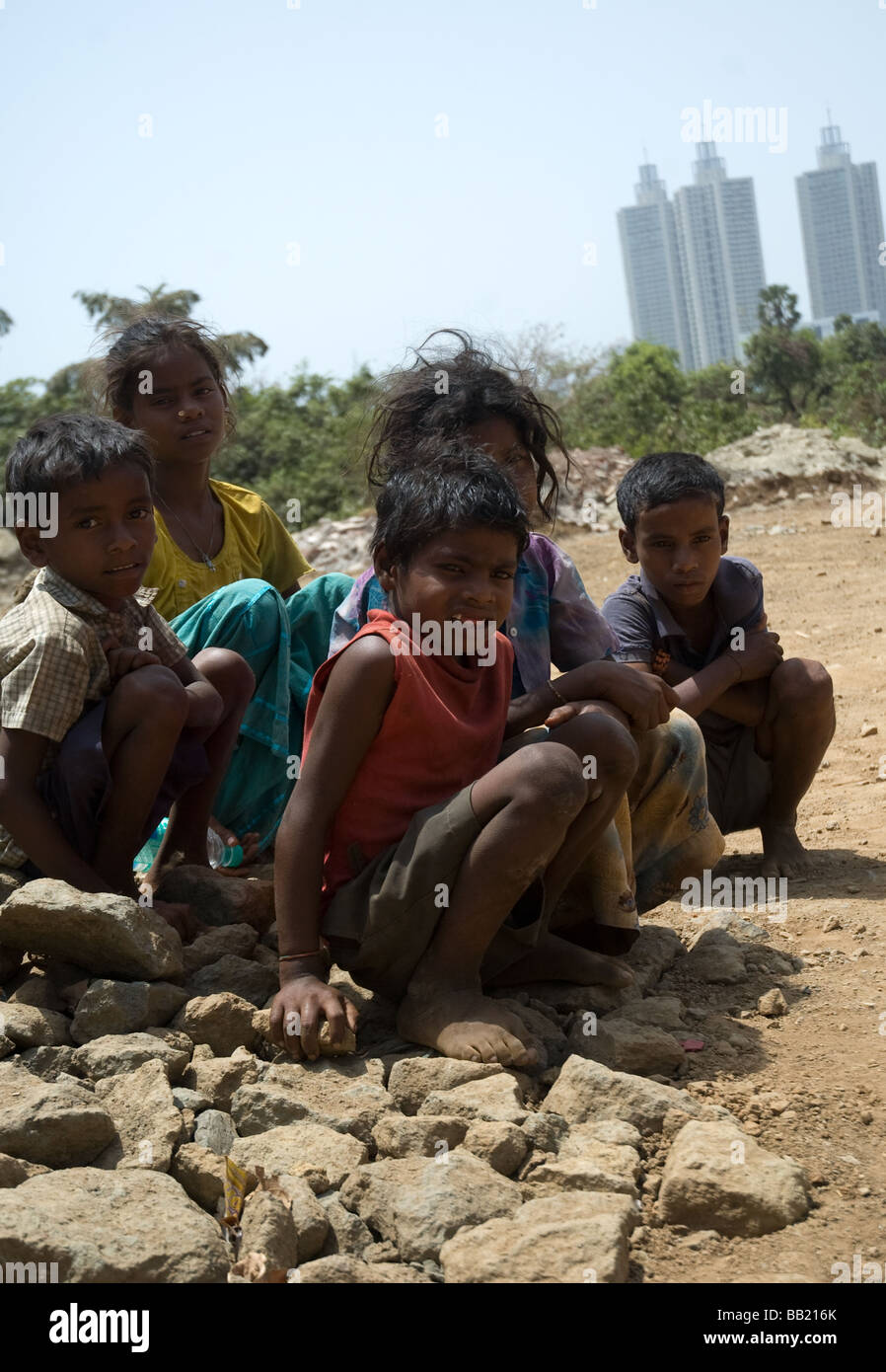 Les enfants mendiants à Mumbai Banque D'Images