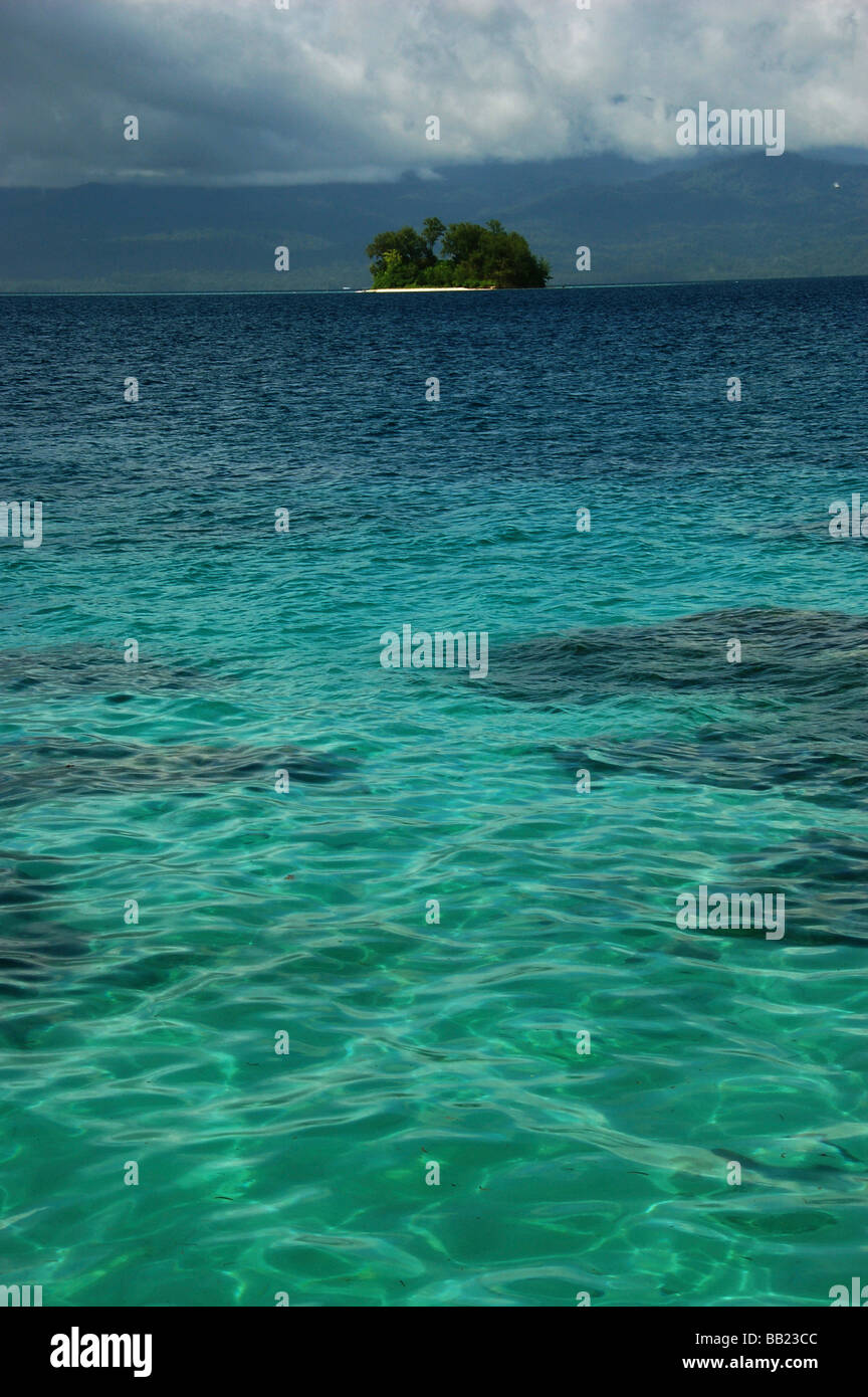 Îles Salomon. Vert clair comme les eaux peu profondes de l'océan Pacifique un îlot Banque D'Images