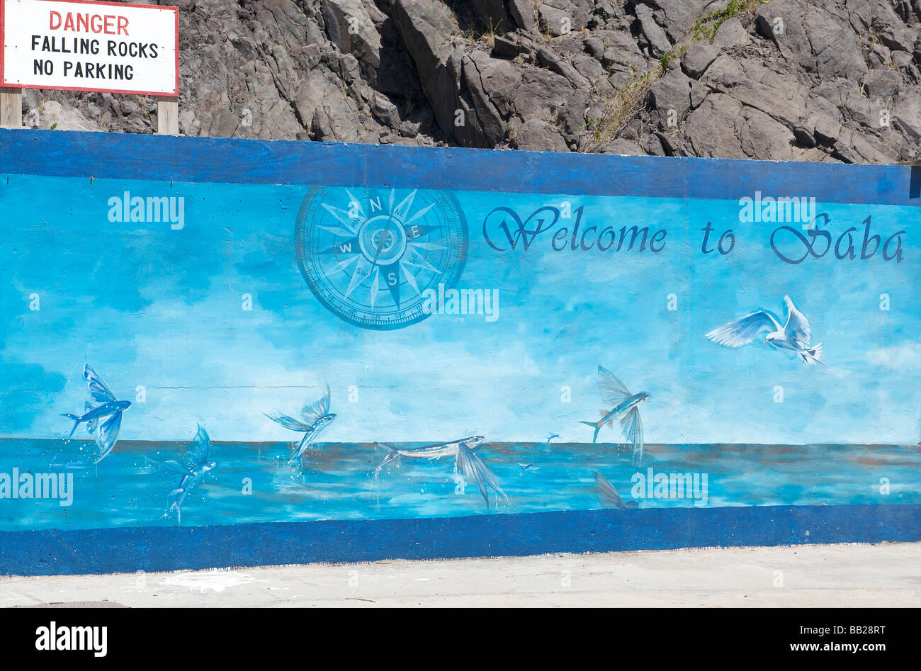 Saba signe Fort Bay accueille les visiteurs Banque D'Images