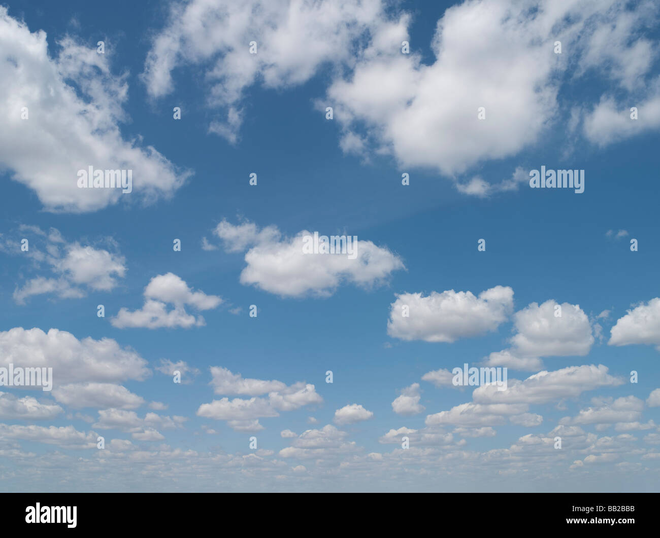 Ciel bleu avec des nuages gonflés Banque D'Images