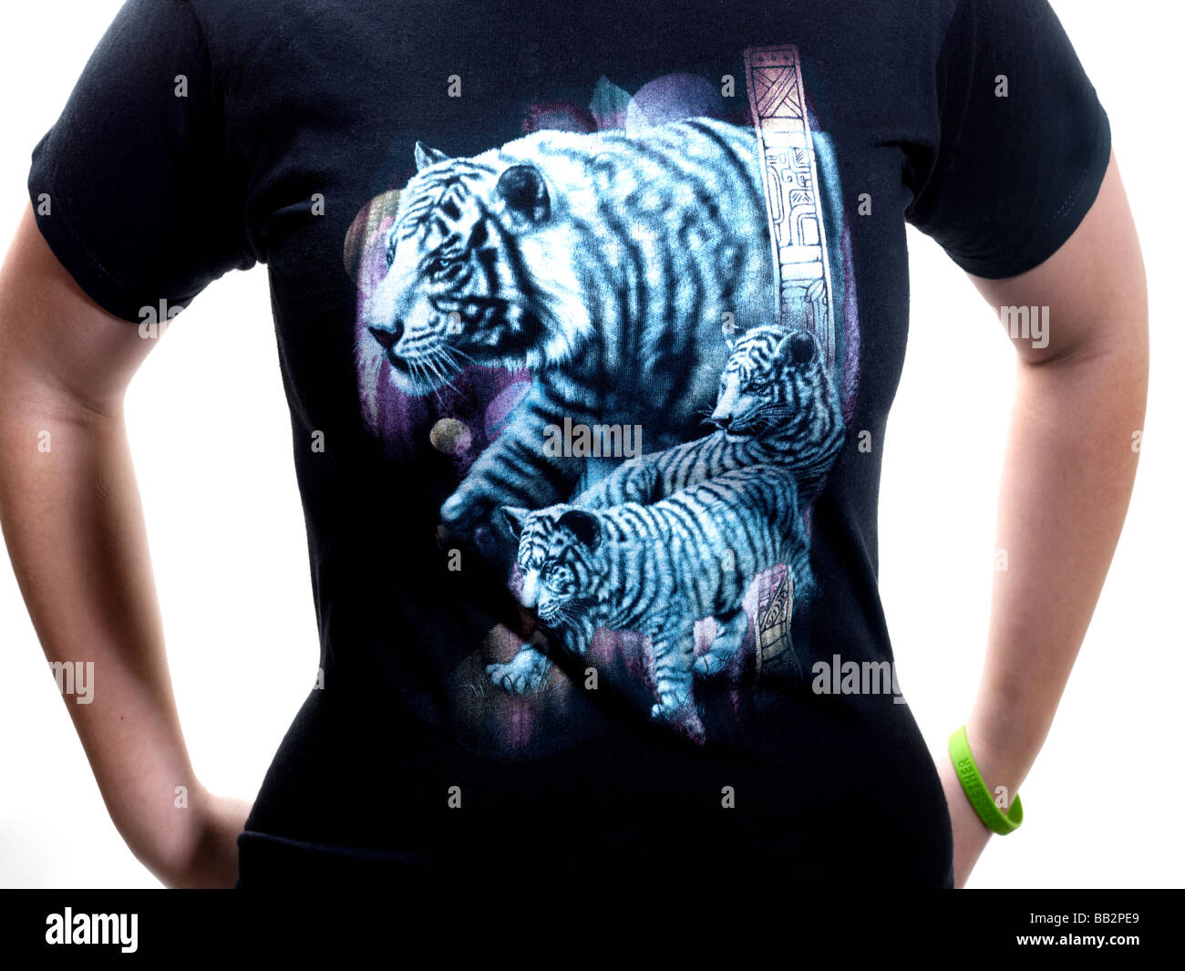 T shirt imprimé montrant tigre blanc en voie de disparition Banque D'Images