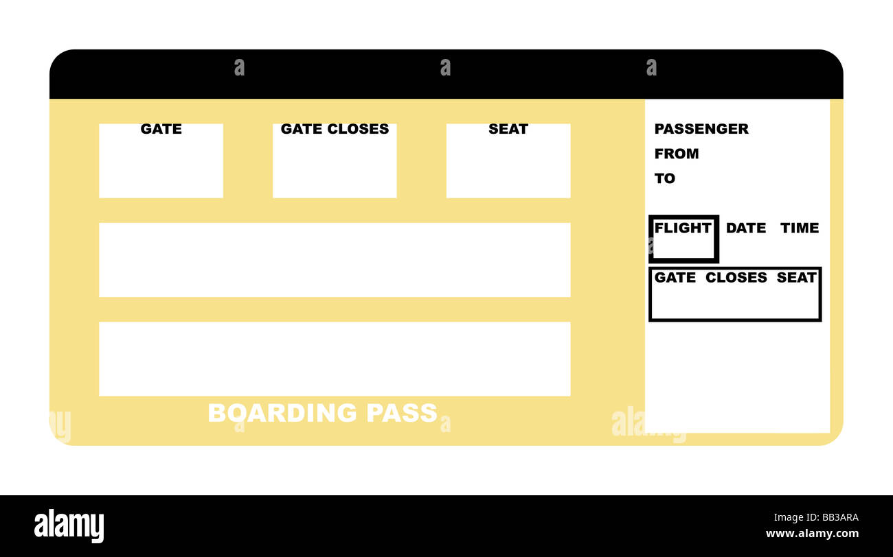 Illustration de ticket d'embarquement des compagnies aériennes en blanc isolé sur fond blanc Banque D'Images
