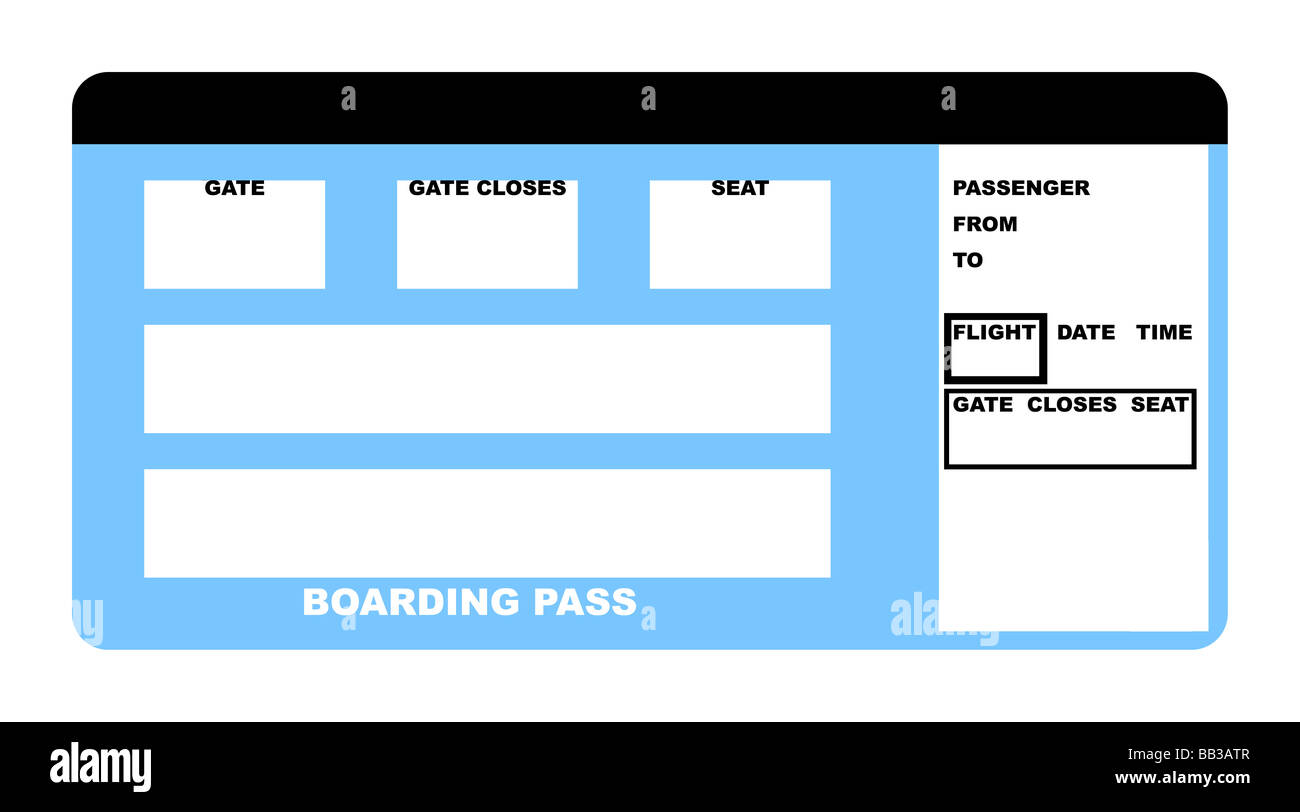 Illustration de ticket d'embarquement des compagnies aériennes en blanc isolé sur fond blanc Banque D'Images