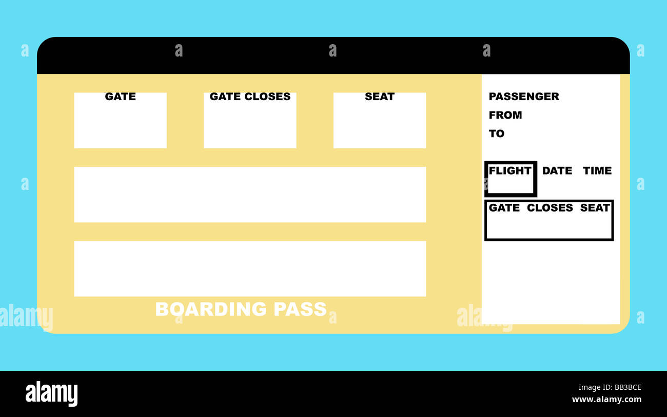 Illustration de ticket d'embarquement des compagnies aériennes en blanc isolé sur fond blanc Banque D'Images