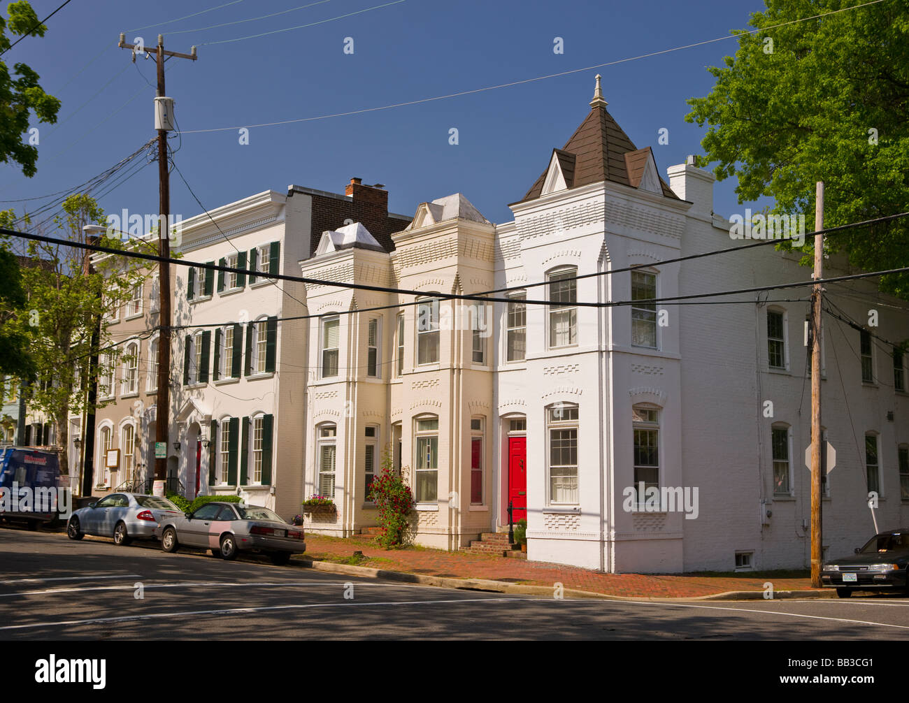 ALEXANDRIA VIRGINIA USA maisons historiques sur Queen Street, dans la Vieille Ville Banque D'Images