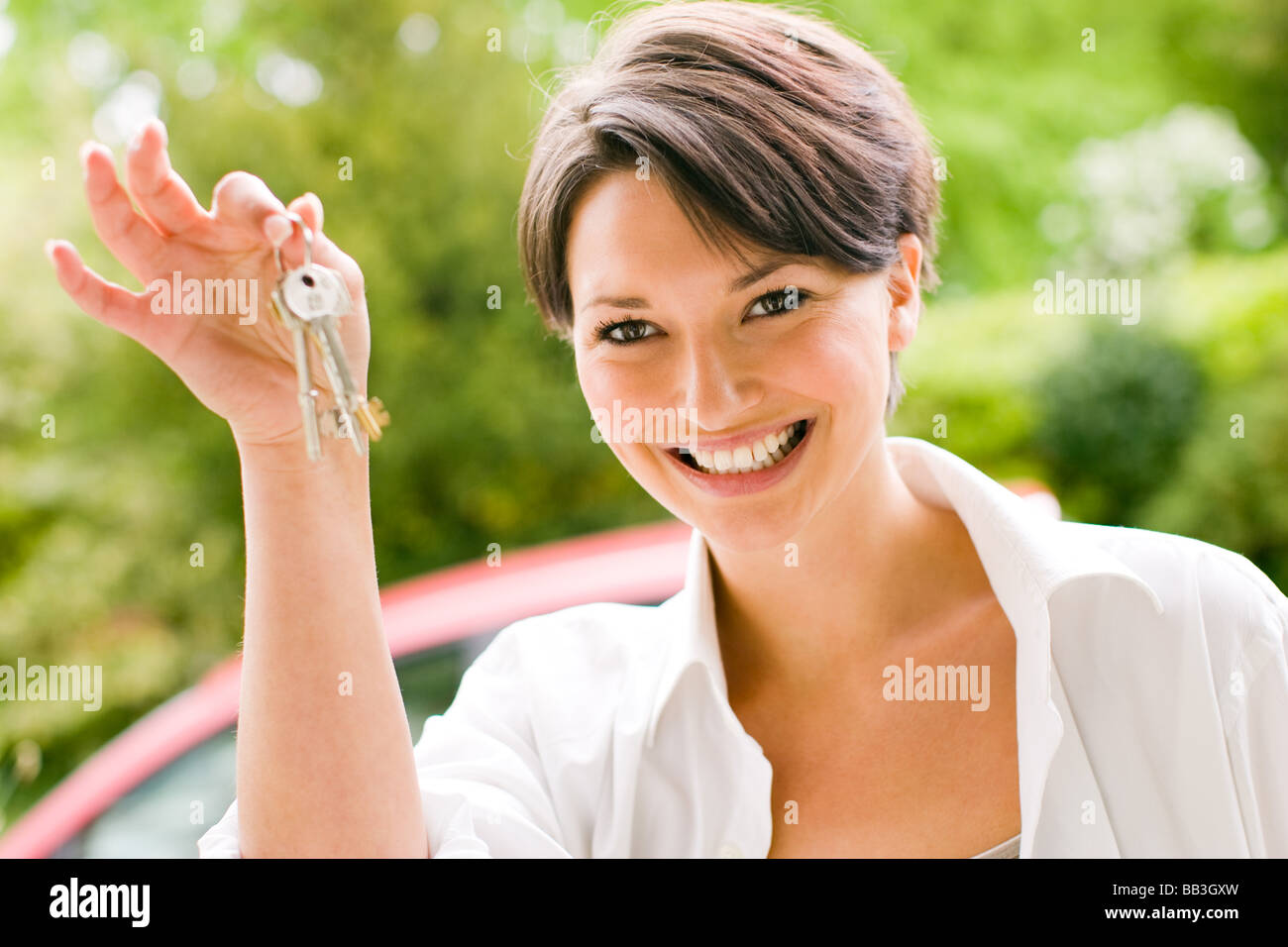 Femme avec trousseau de clés Banque D'Images