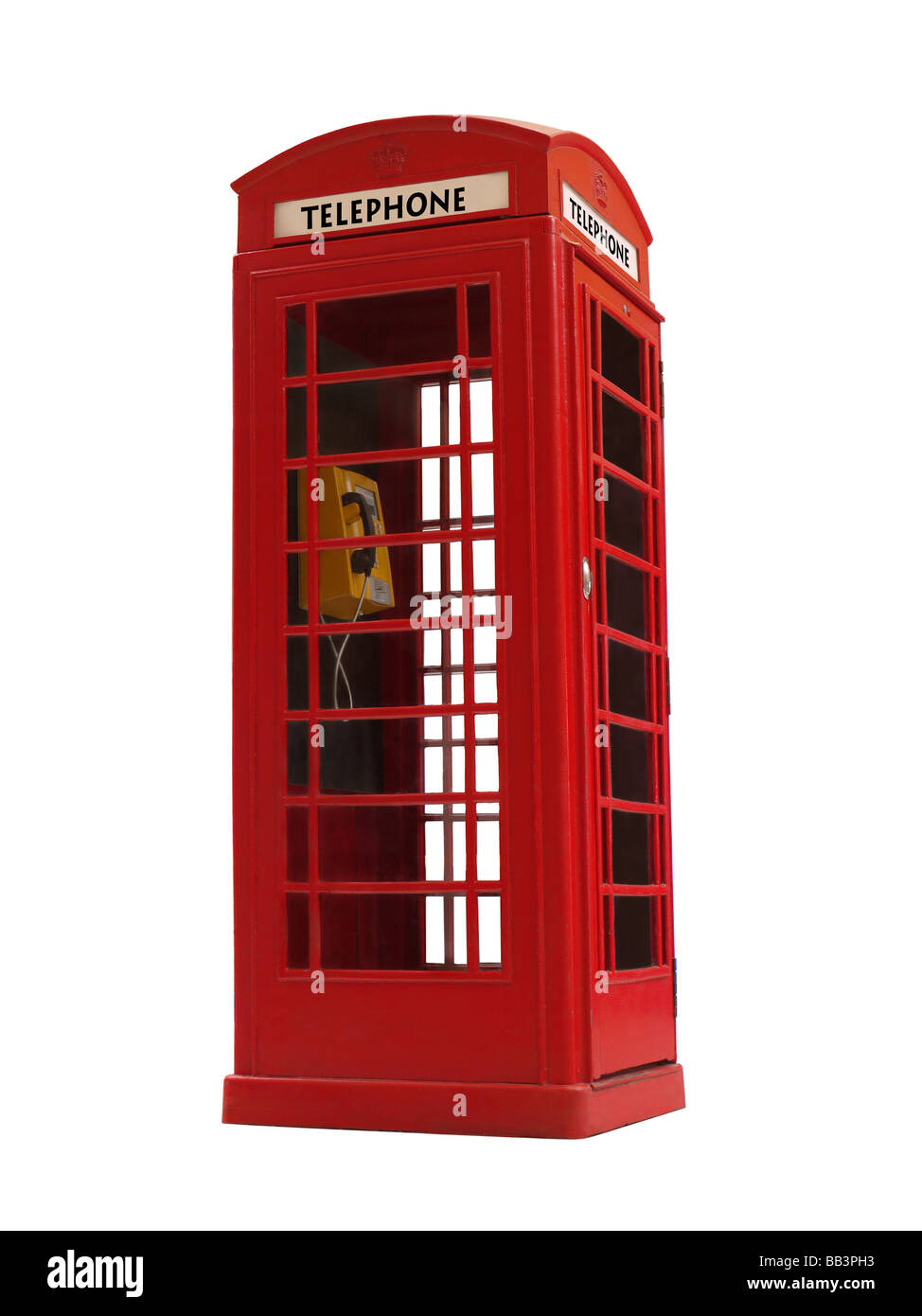 Rouge style Londres cabine téléphonique publique isolated on white Banque D'Images