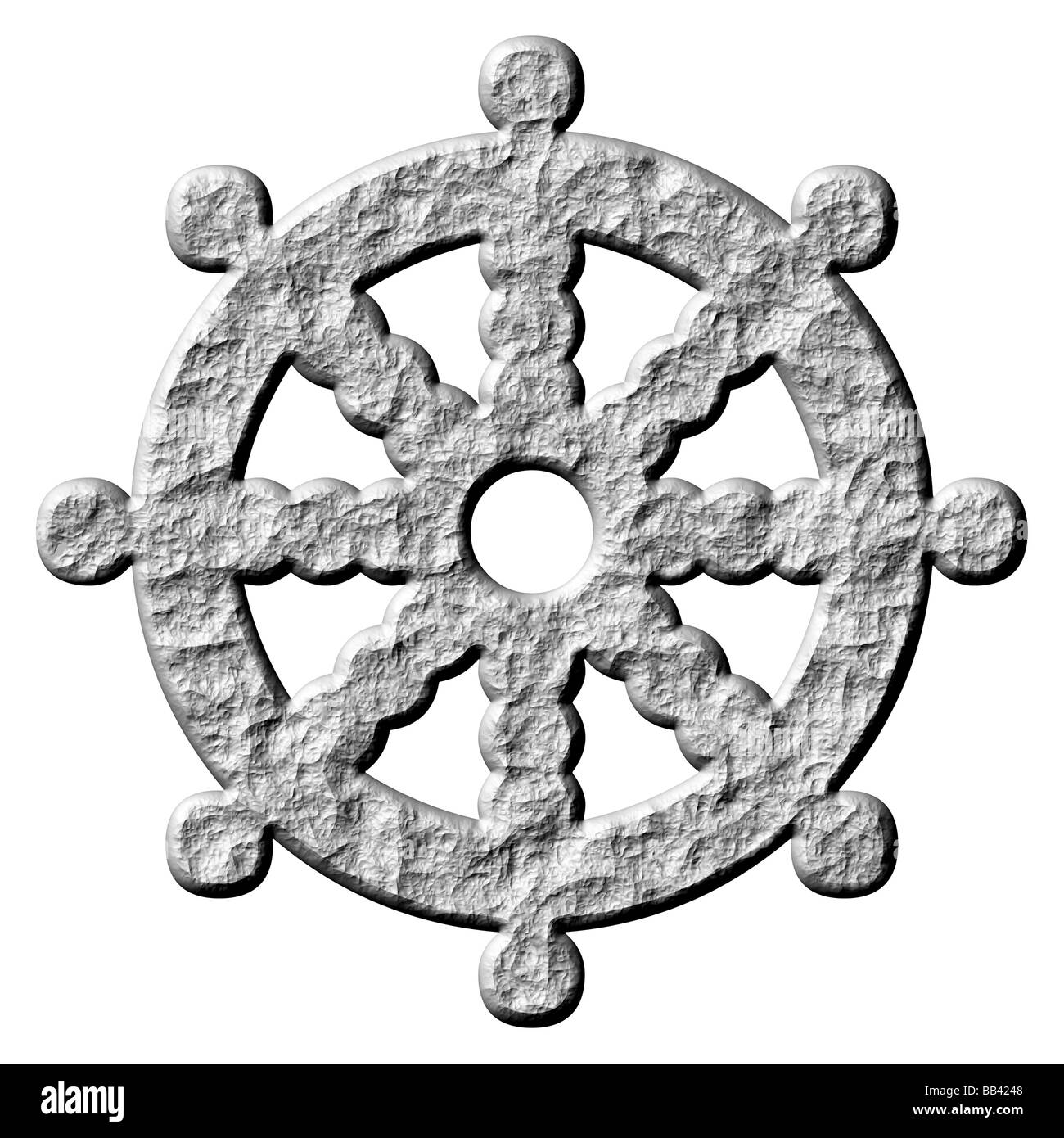 Pierre symbole du bouddhisme 3d roue du dharma. Banque D'Images