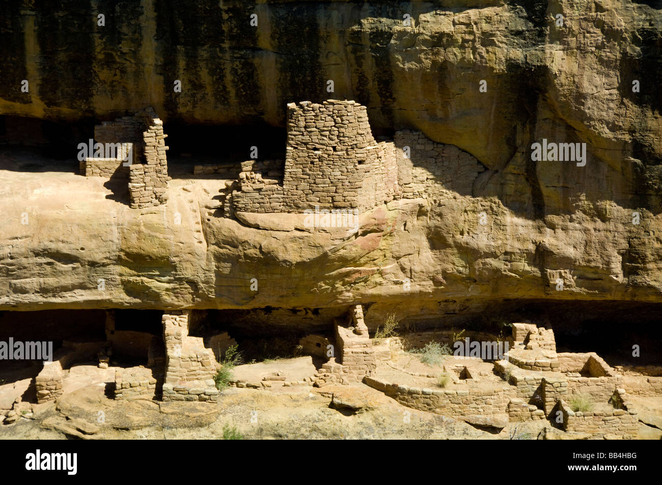 Colorado, Mesa Verde National Park. Temple du feu en Fewkes Canyon, une des deux seules régions danse plaza à Mesa Verde. Banque D'Images