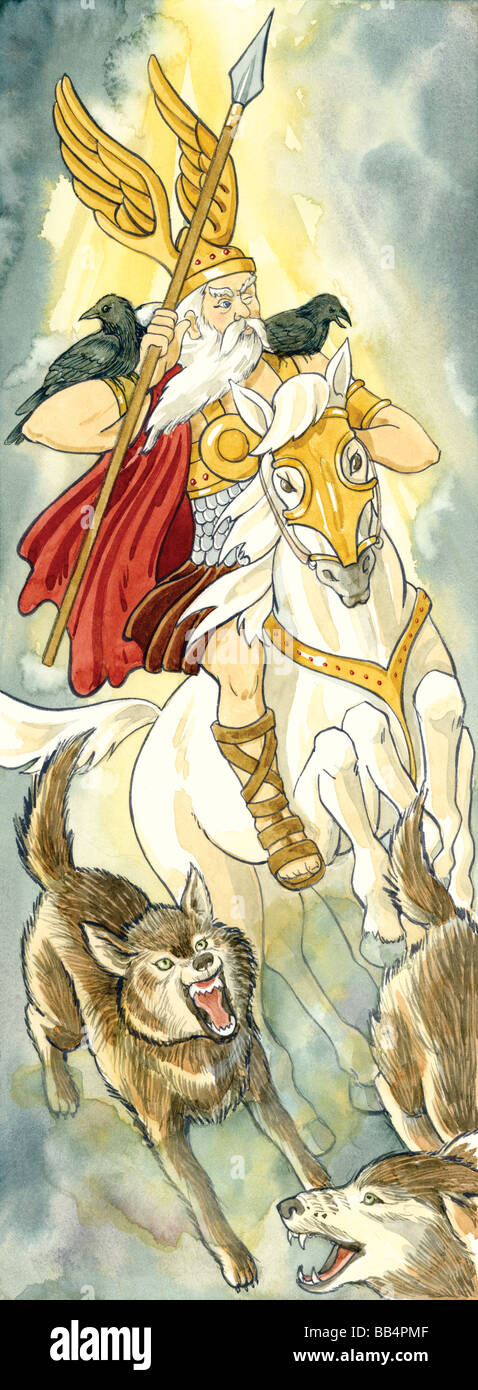 Dans la mythologie nordique, Odin était le souverain du ciel et de la Terre, le dieu des guerriers et poètes, ainsi qu'un magicien qualifiés. Banque D'Images