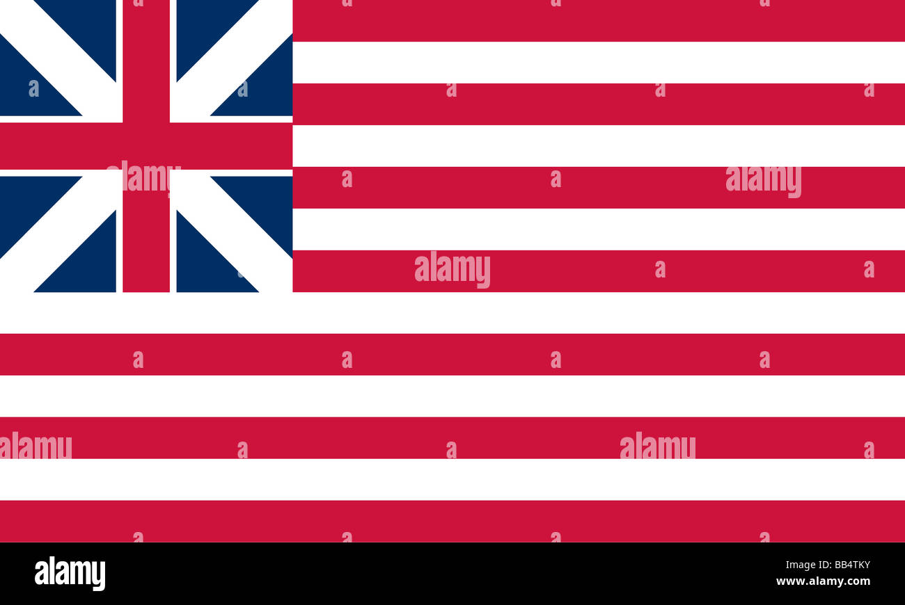 Drapeau historique des États-Unis d'Amérique. Le Grand Union Flag, le premier drapeau national des États-Unis, est d'abord f Banque D'Images