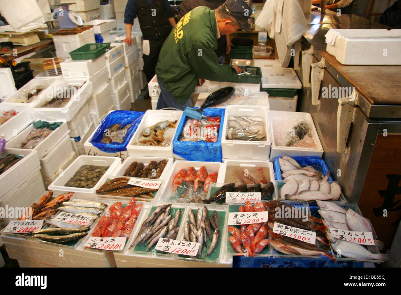 Marché aux poissons de Tsukiji gros central Tokyo, Japon Banque D'Images