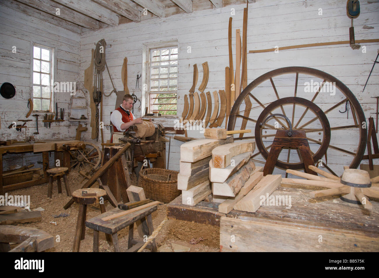 L'atelier de charronnage à Colonial Williamsburg est situé sur le terrain du palais du gouverneur. Banque D'Images