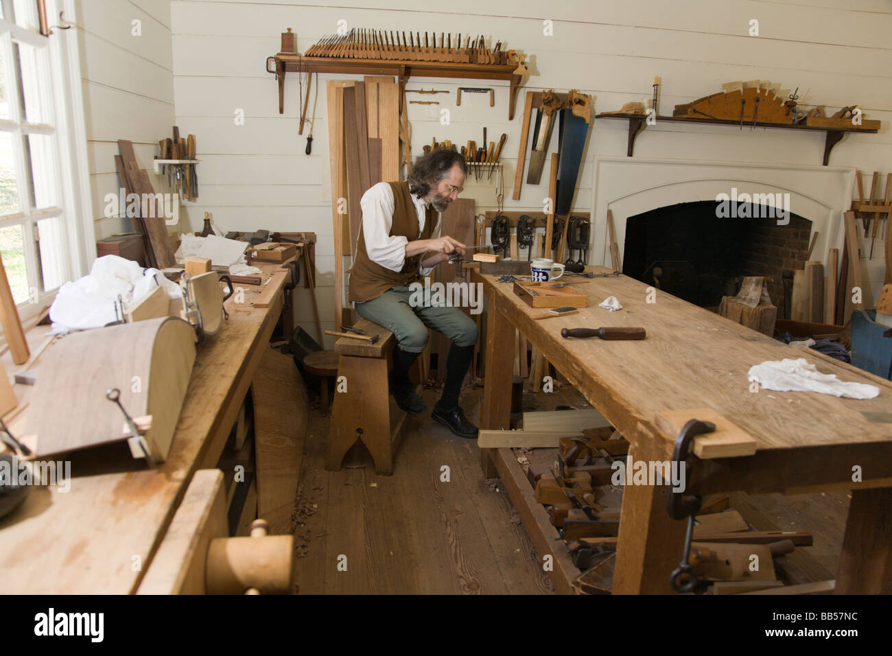 Cabinet maker's workshop à Colonial Williamsburg, Virginie. Banque D'Images