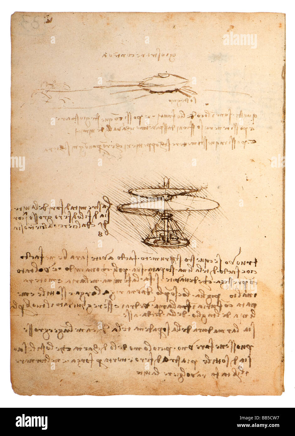 La vis aérienne de Léonard de Vinci à propos de 1489 Banque D'Images