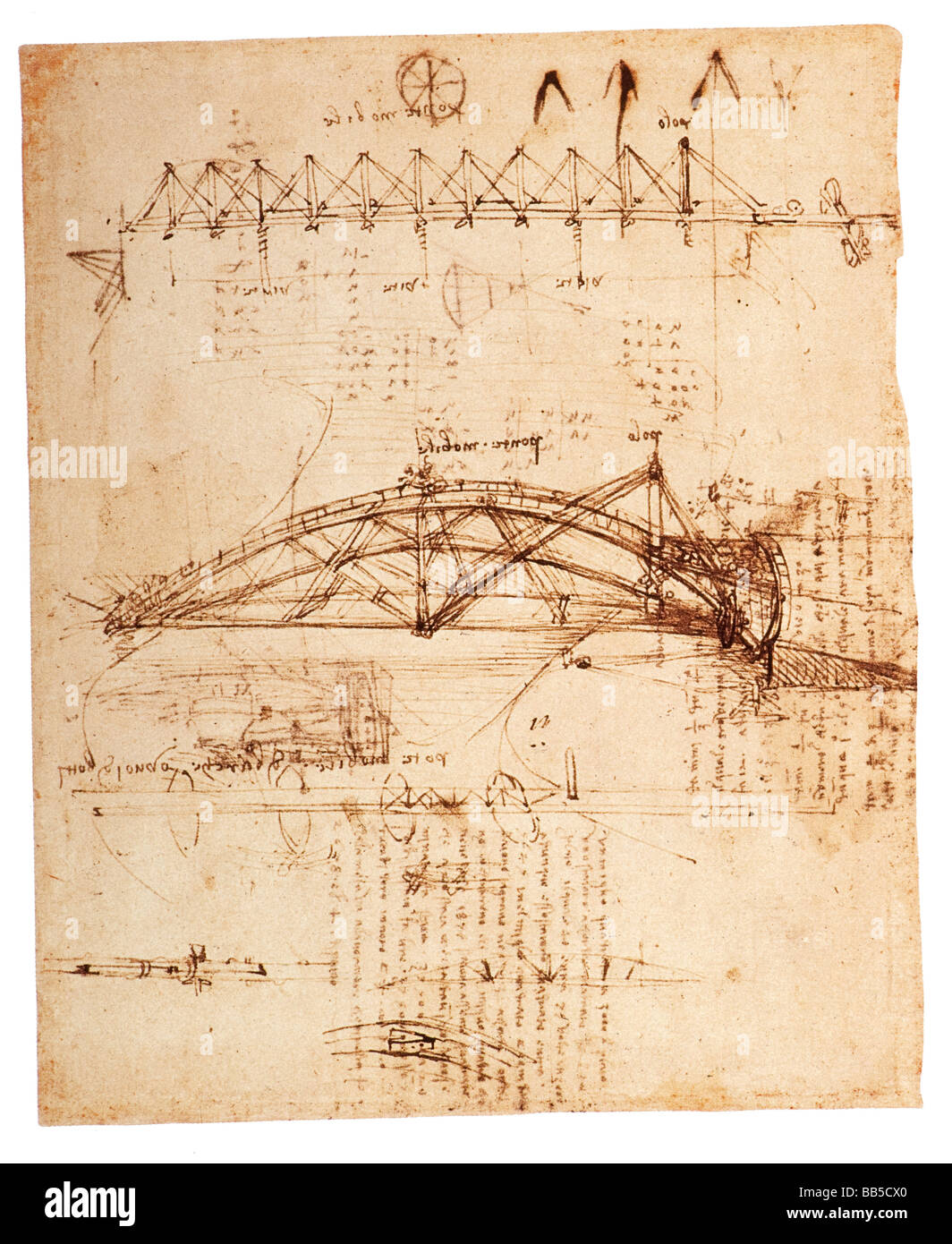 Pont tournant de Léonard de Vinci à propos de 1487 Encre de stylo Banque D'Images
