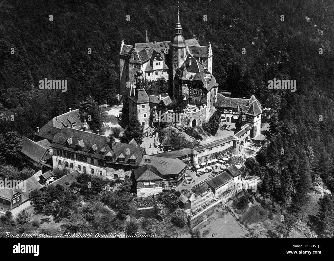 Architecture, châteaux, Allemagne, Bavière, Château de Lauenstein, vue aérienne, carte postale, Aero-Bild-Verlag, Leipzig, vers 1935, Banque D'Images