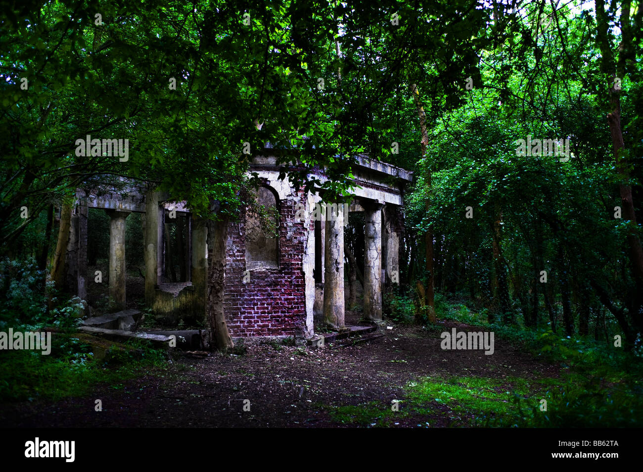 Les vestiges d'un vieux bâtiment dans Langdon Hills Country Park dans l'Essex. Banque D'Images