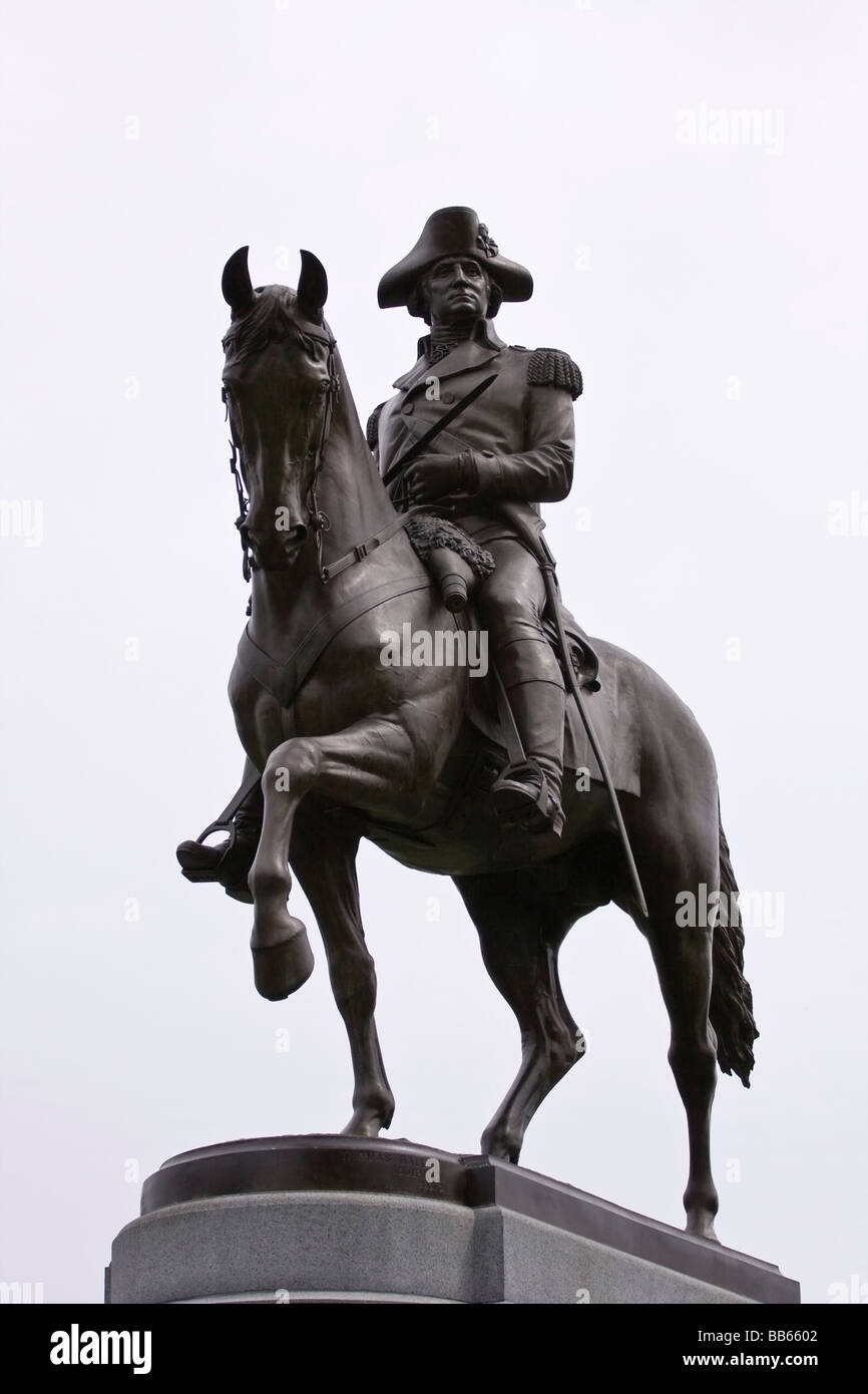Statue du général George Washington dans le Jardin Public, Boston, Massachusetts. Banque D'Images