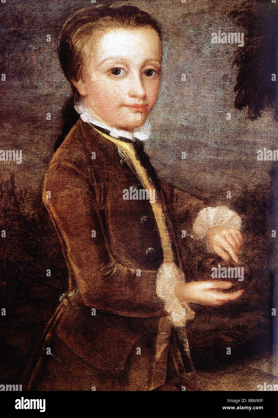 Mozart, Wolfgang Amadeus, 27.1.1756 - 5.12.1791, compositeur autrichien, demi-longueur, peinture à l'huile de Johann Zoffany, 1764, Banque D'Images