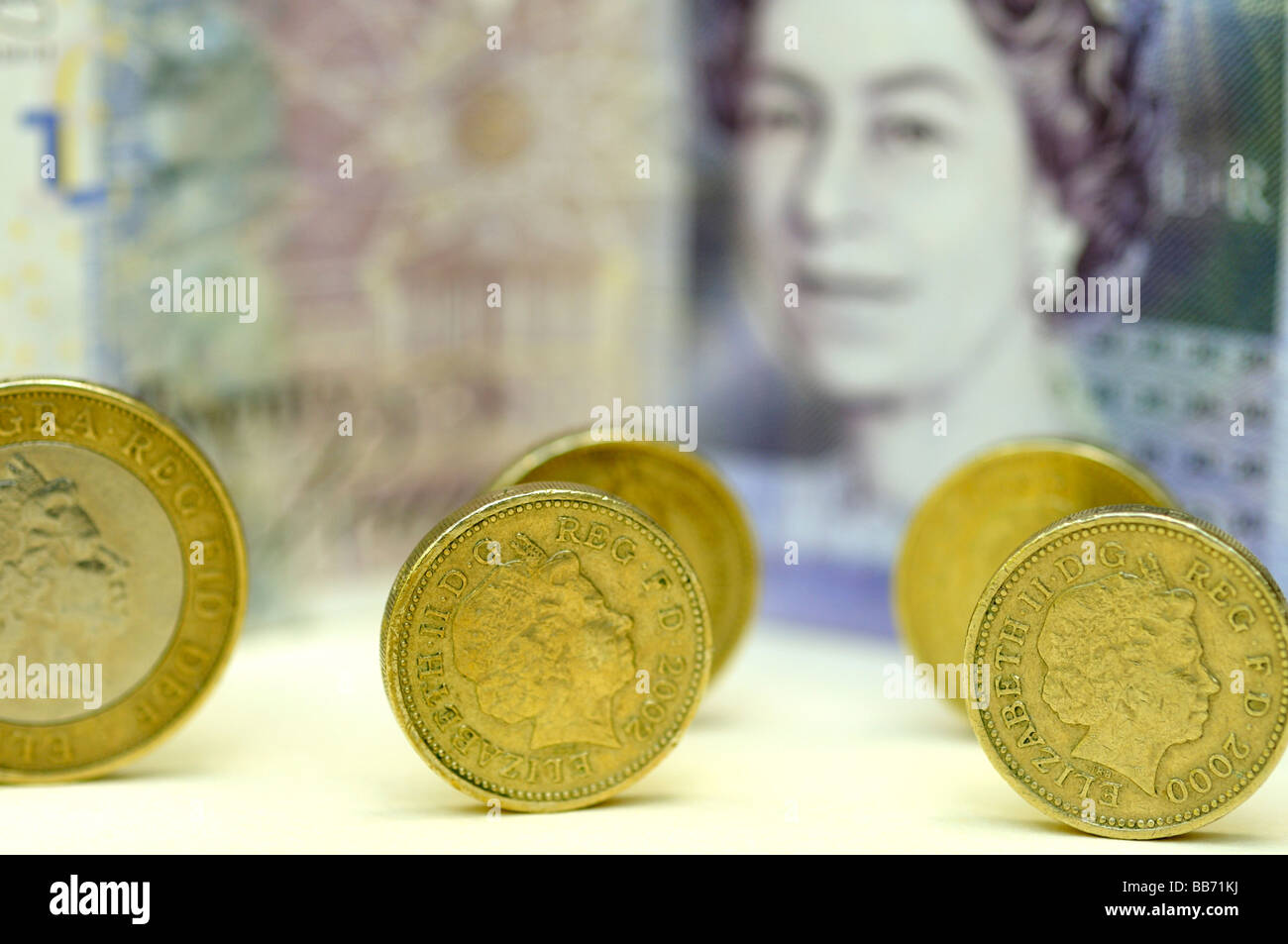 Grande Bretagne UK Pound billet de banque et pièces en euros Banque D'Images