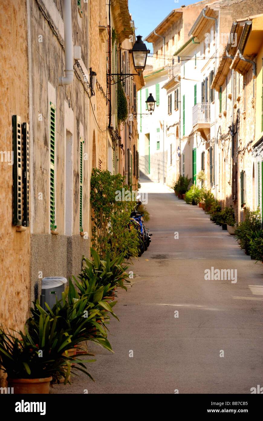 Vieille rue ombragée à Alcudia, Majorque Banque D'Images