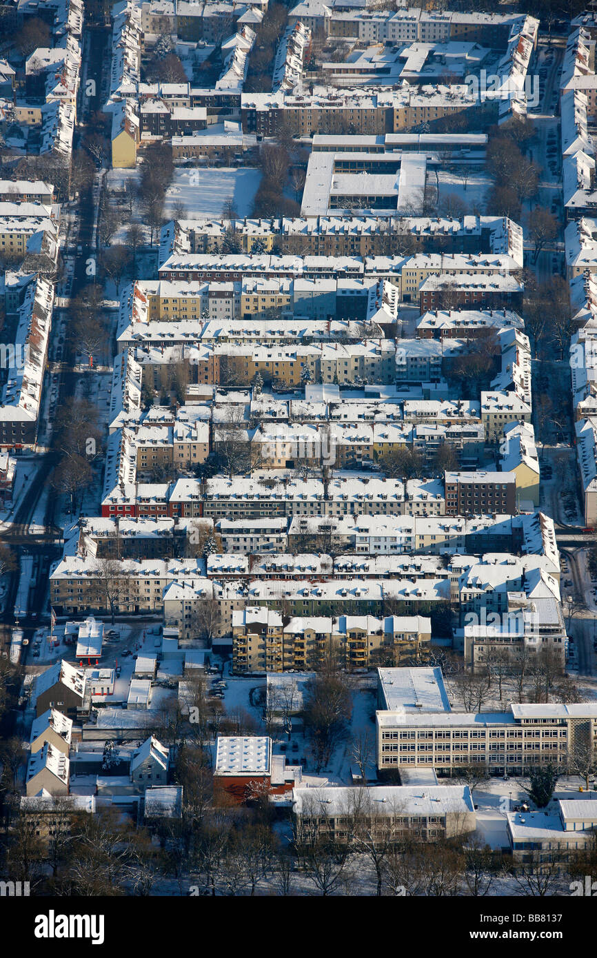 Photo aérienne, de périmètre, de développement de bloc de maisons résidentielles, Schalke, Gelsenkirchen, Ruhr, Rhénanie du Nord-Westphalie, Germa Banque D'Images