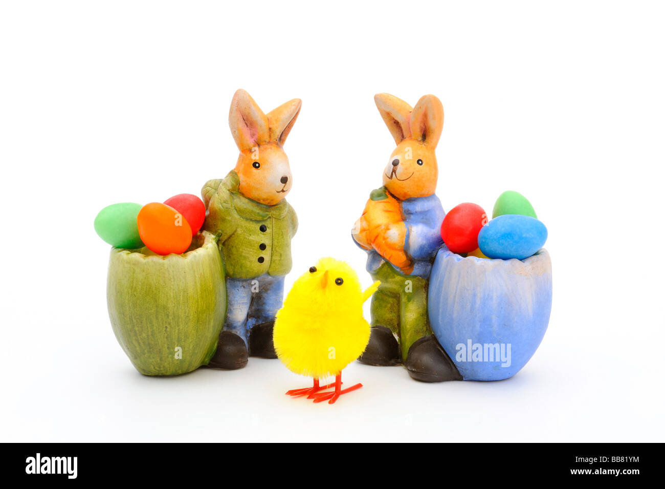 Figurines de lapins de Pâques, décoration de Pâques Banque D'Images