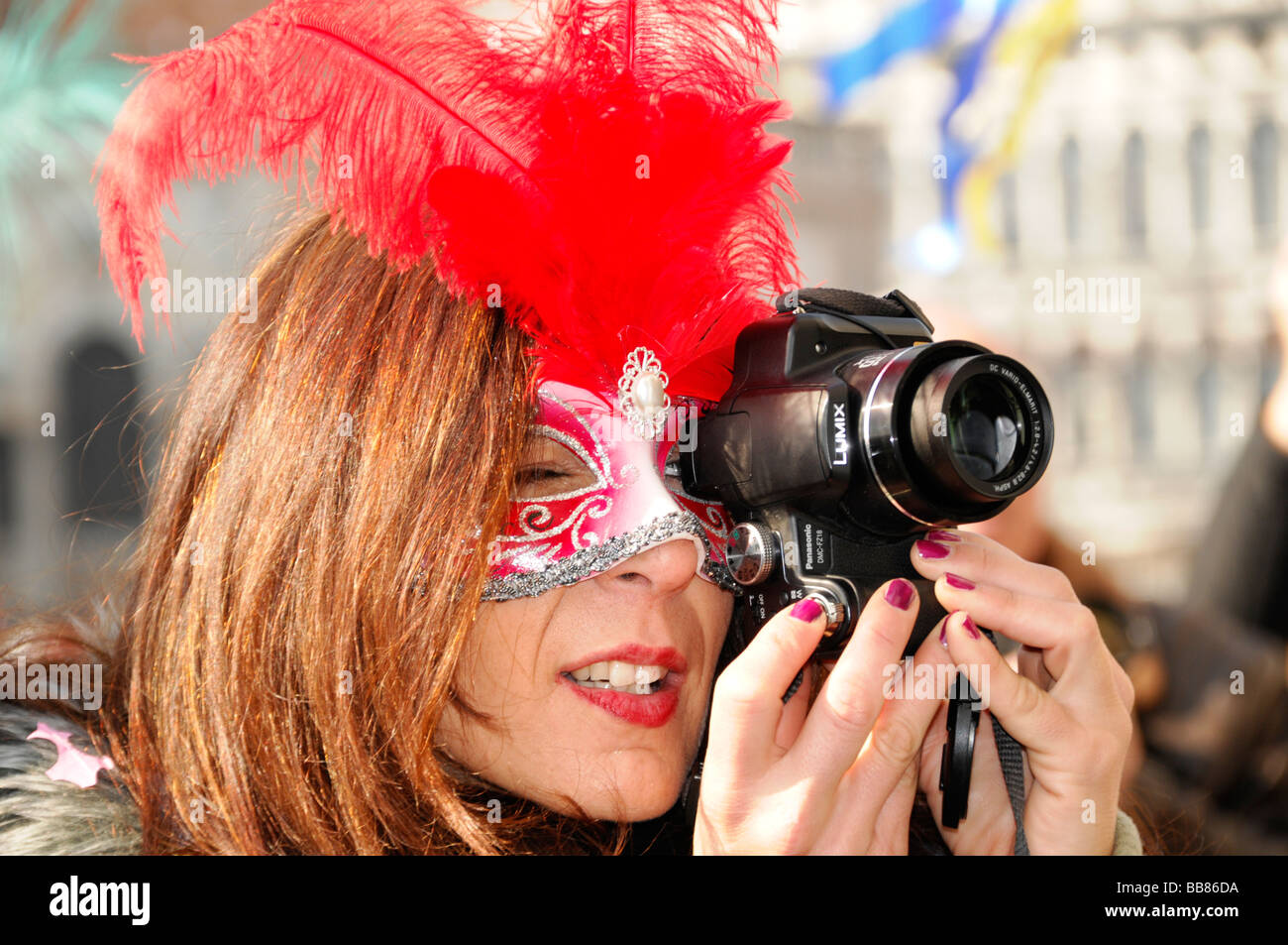 Femme photographe, Carnevale 2009, Carnaval de Venise, Vénétie, Italie, Europe Banque D'Images