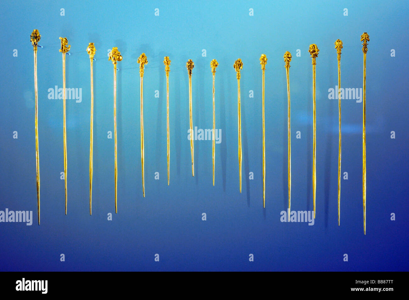 Orfèvrerie précolombienne collection, goupilles, Musée de l'or, Museo del Oro, Bogotá, Colombie, Amérique du Sud Banque D'Images