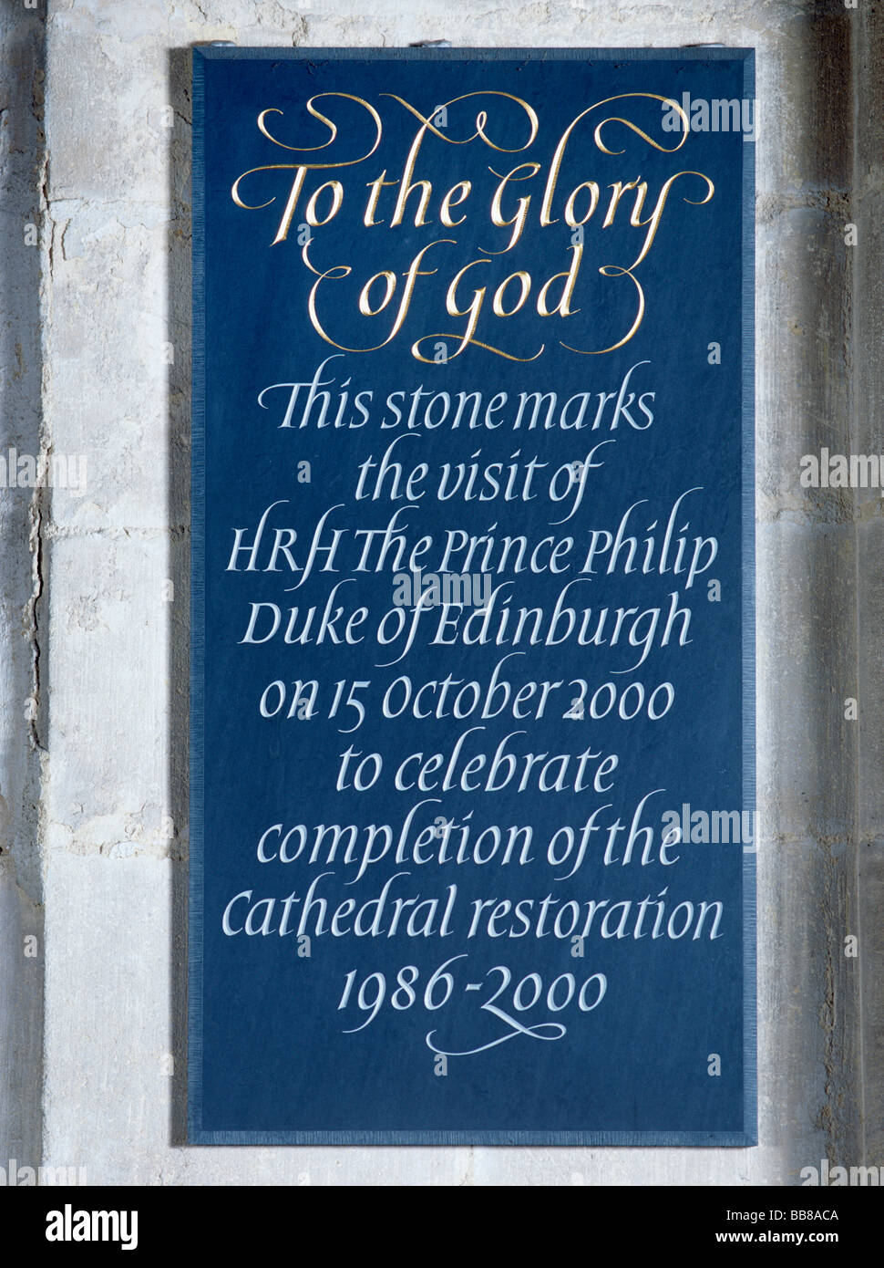 Cathédrale d'Ely plaque commémorant la restauration de 2000 Banque D'Images