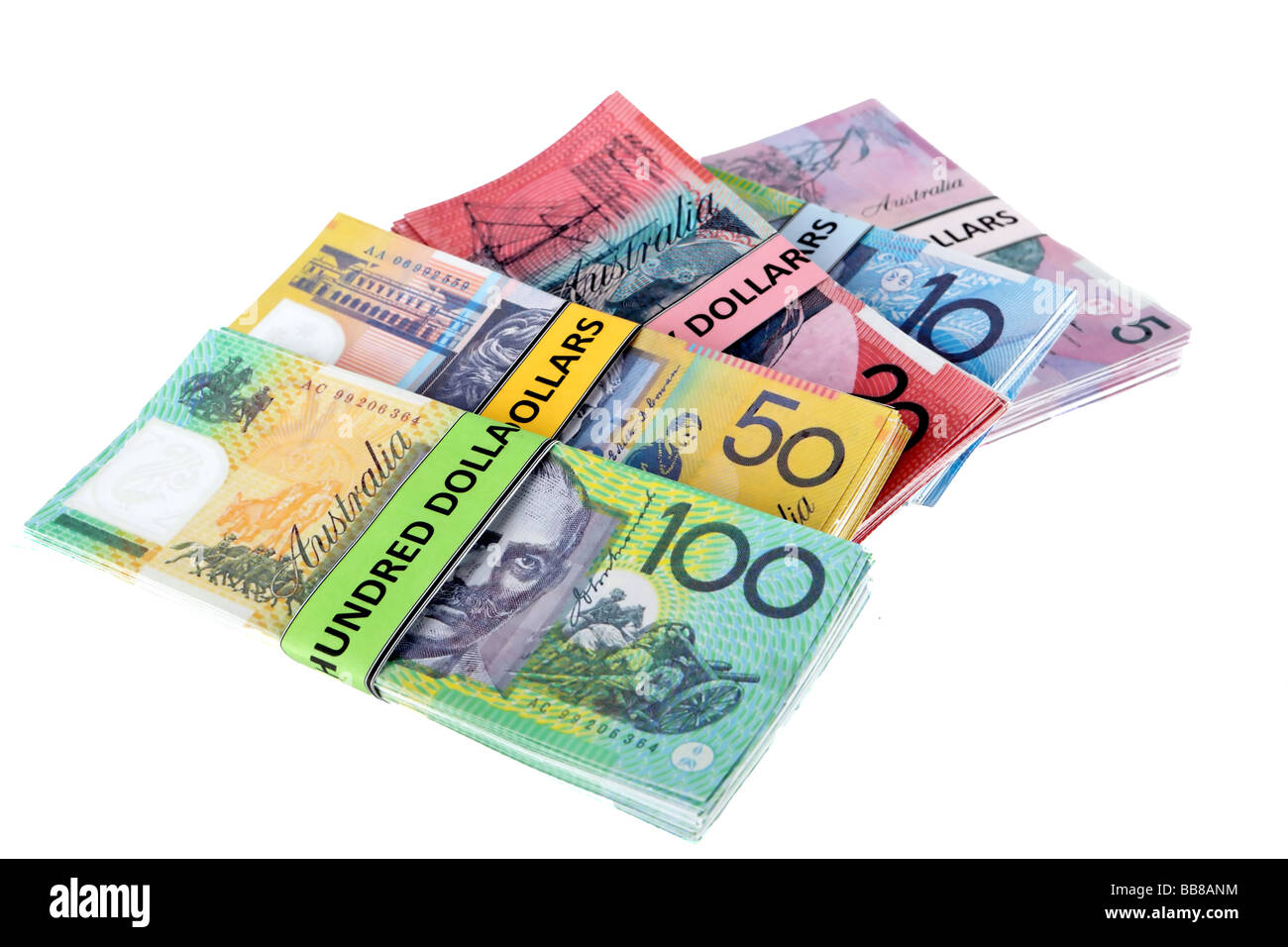 La monnaie australienne note tous les confessions de wrappers Banque D'Images