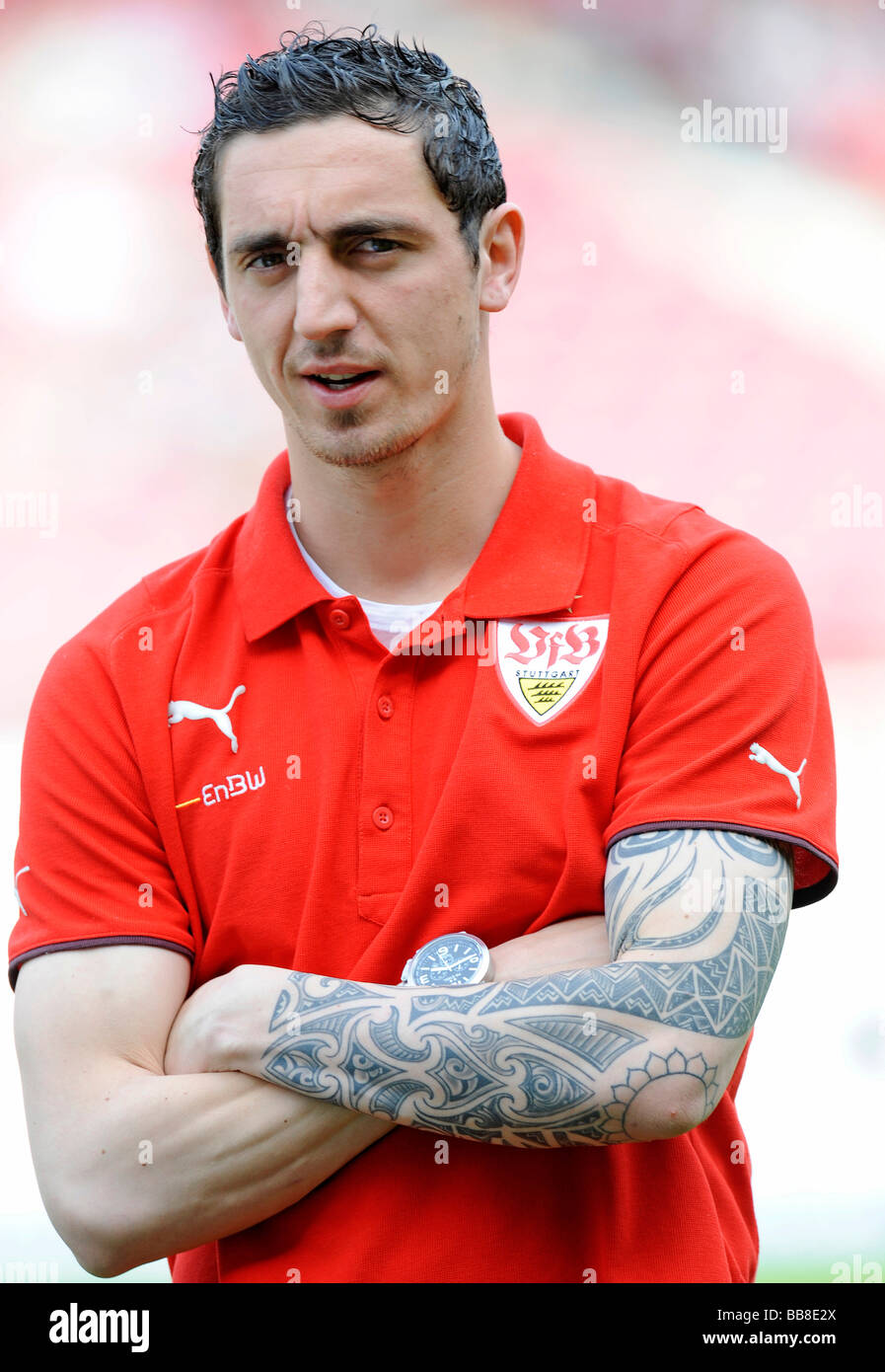 Roberto Hilbert, joueur de football international allemand, le VfB Stuttgart, avec un bras tatoué Banque D'Images