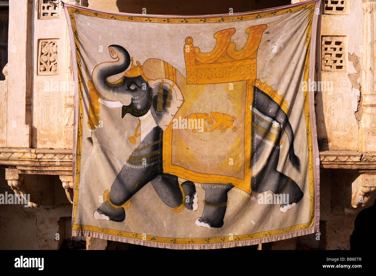Tissu indien avec l'éléphant, le Rajasthan, Inde du Nord, en Asie du Sud Banque D'Images