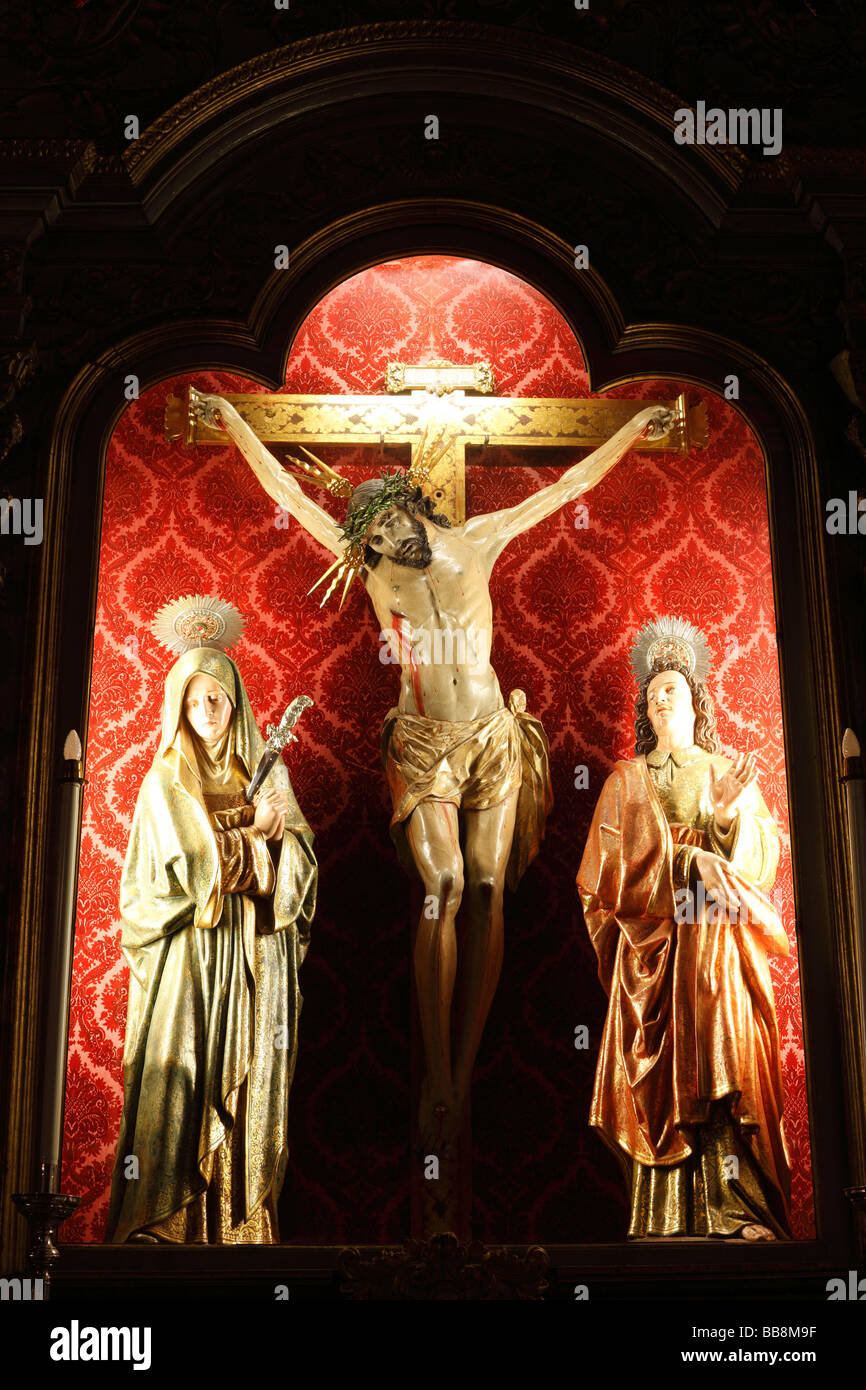 Crucifixion group, 16ème siècle, dans l'église de pèlerinage de las Nieves près de Santa Cruz de la Palma, La Palma, Canary Islands, Banque D'Images