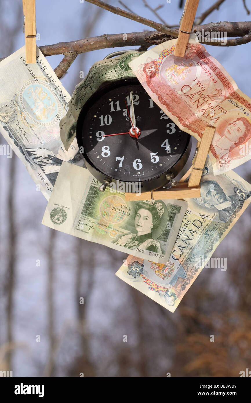 L'argent canadien britannique sur l'arbre avec le temps Banque D'Images