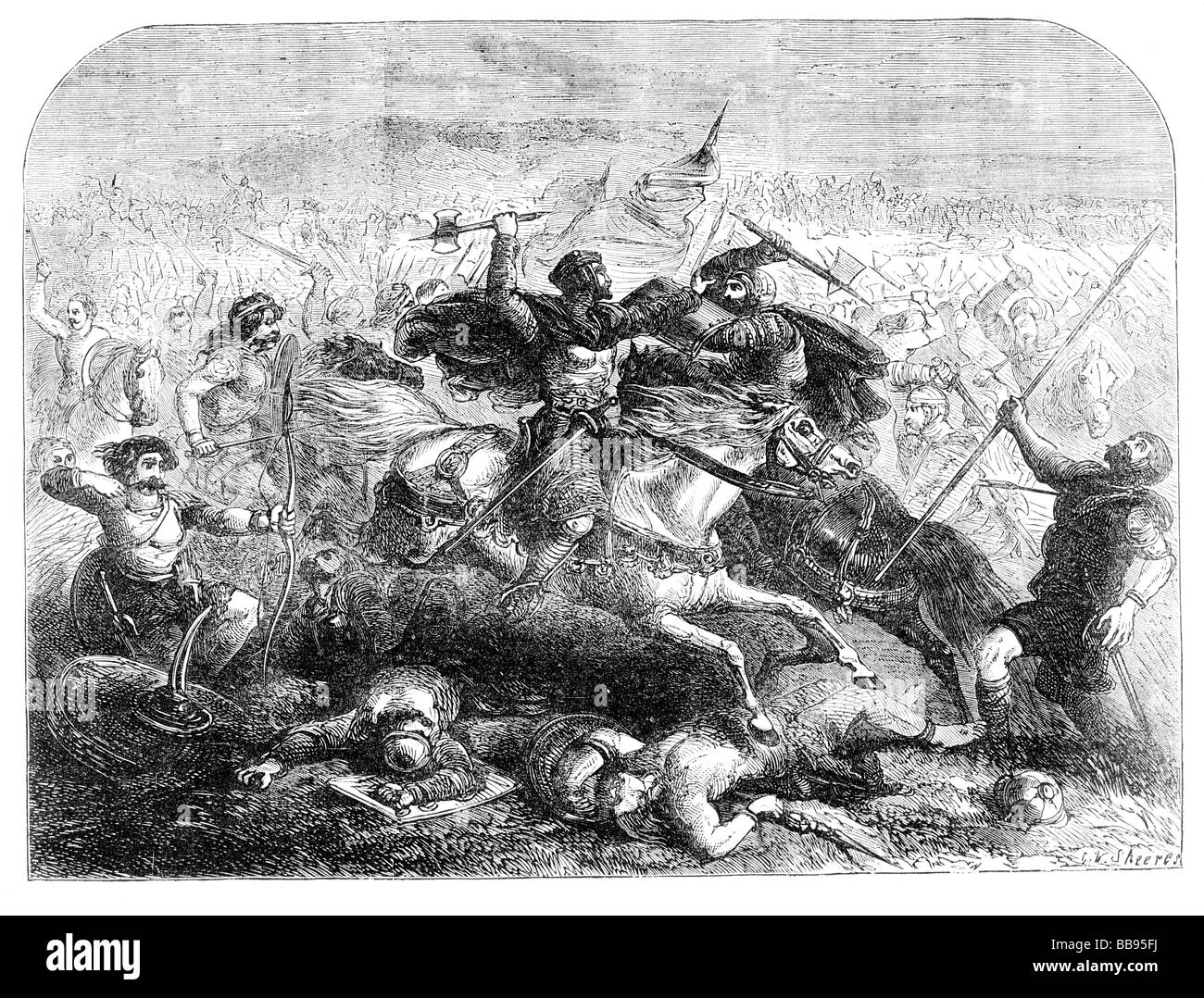 Une représentation de la défaite des Saxons par Arthur au 6ème siècle Banque D'Images