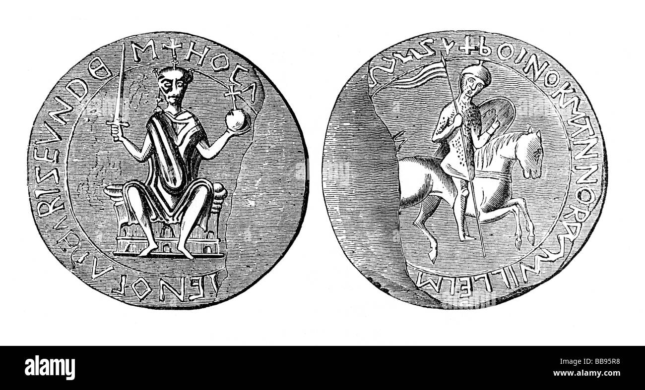 Illustration noir et blanc ; 11e siècle ; le grand sceau de Guillaume le Conquérant Banque D'Images