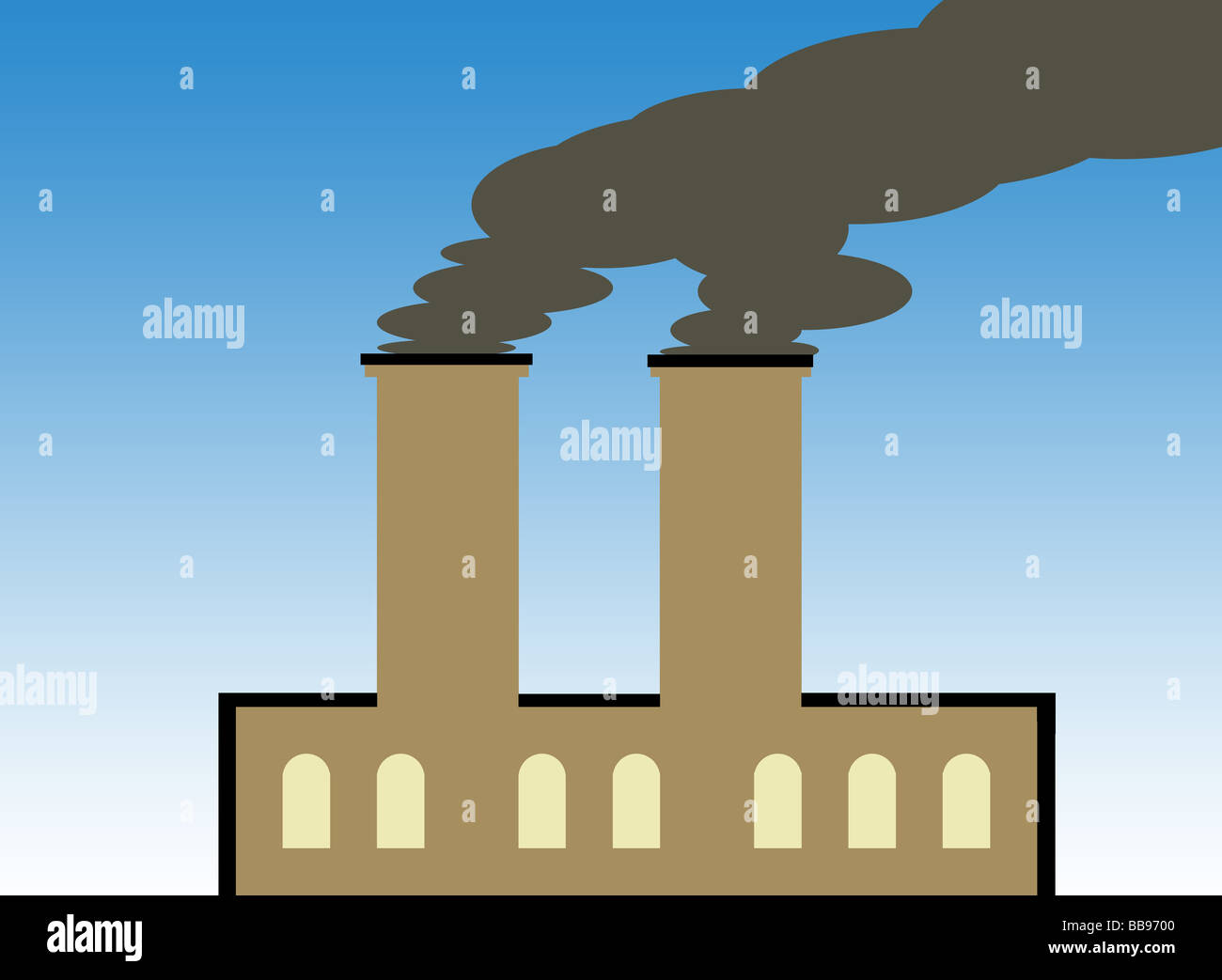 Illustration de l'usine polluante avec l'atmosphère de fumée noire Banque D'Images