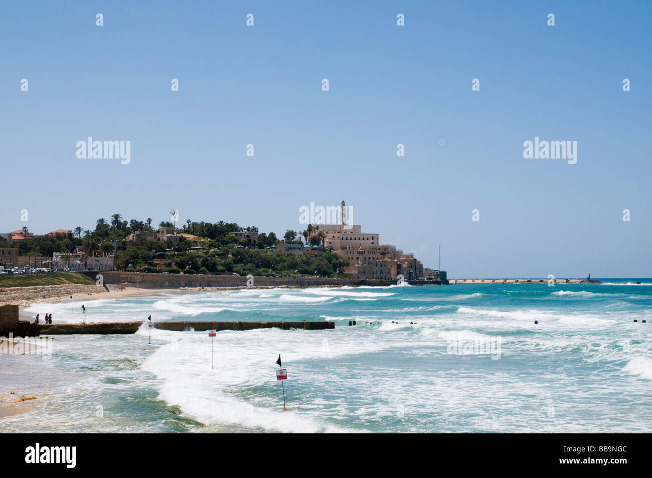 Israël Vieux Jaffa vu depuis le nord à partir de la plage de Tel Aviv Banque D'Images