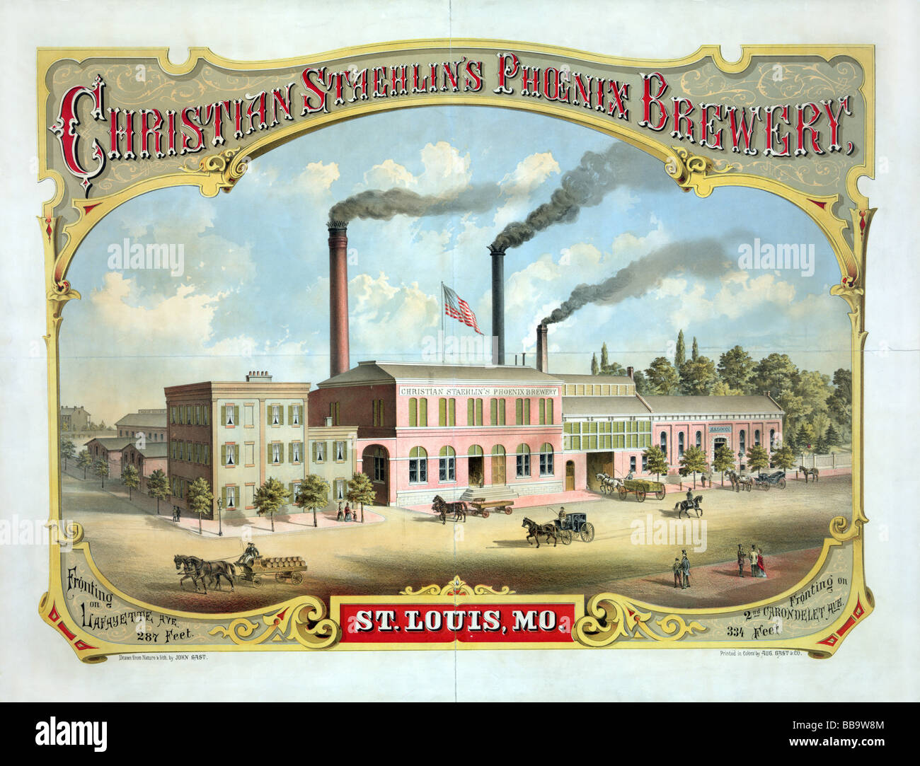 Fin du xixe siècle lithographie affiche publicitaire de Christian Staehlin's Phoenix Brewery, de St Louis, Missouri. Banque D'Images
