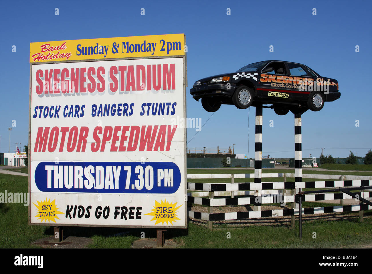 Les courses de voitures à Skegness Stadium, Lincolnshire, en Angleterre, Royaume-Uni Banque D'Images