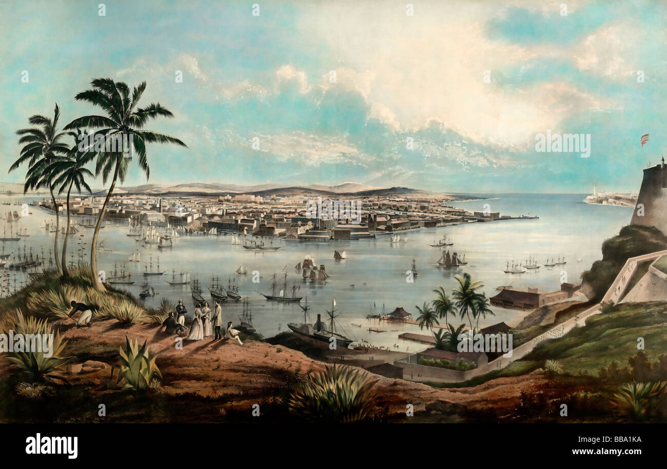 Teinté main illustration de La Havane, Cuba en 1851 Banque D'Images