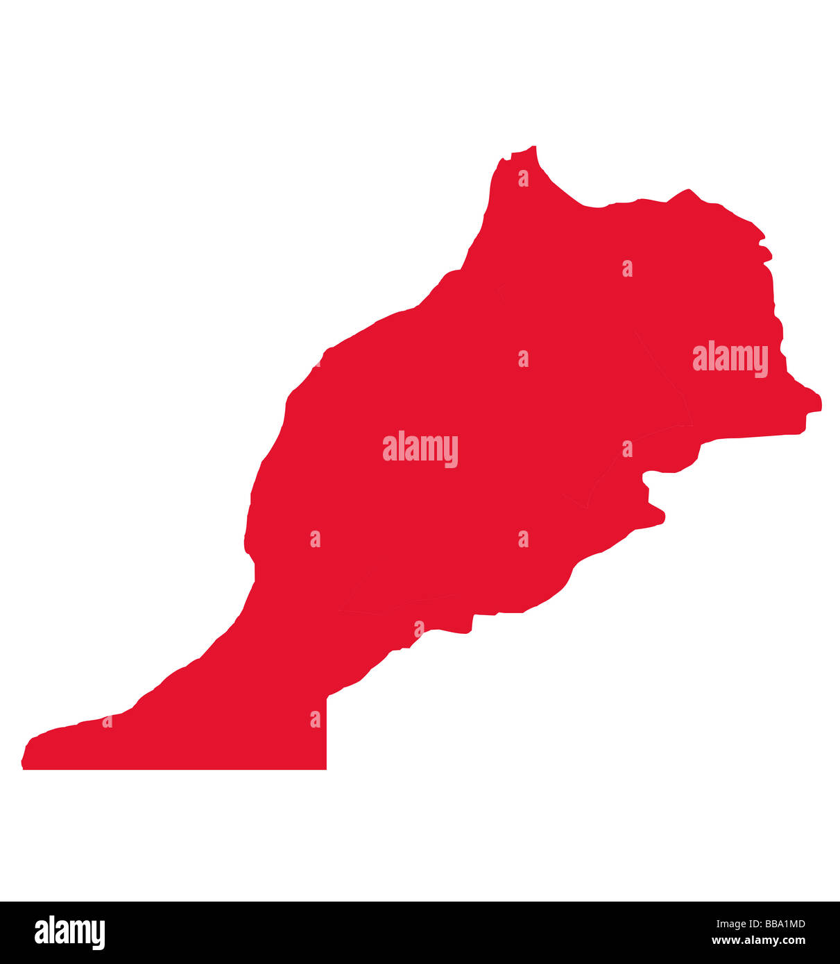 Contour rouge carte des pays du Maroc isolé sur fond blanc Banque D'Images