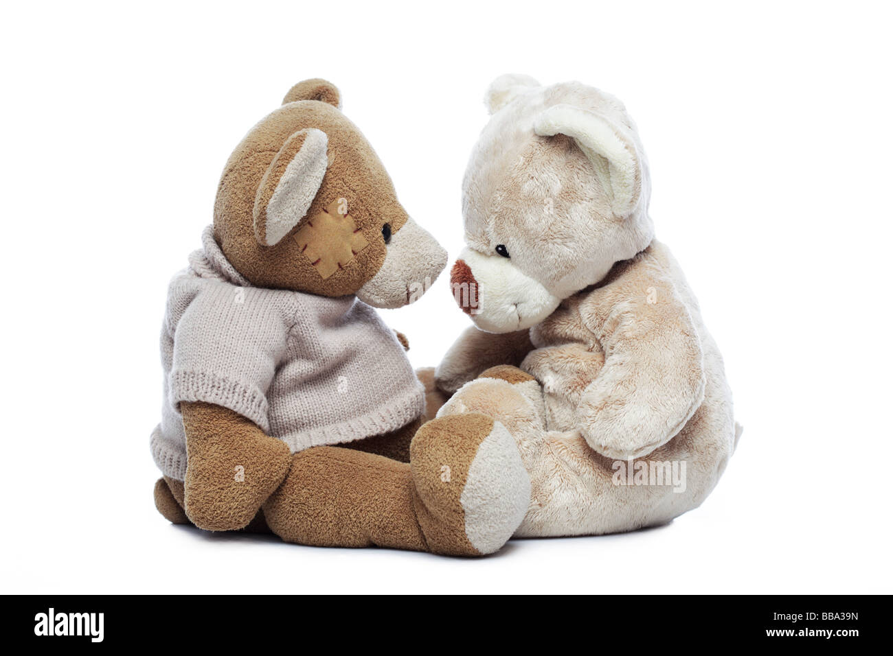 Deux nounours à chaque autre over white Banque D'Images