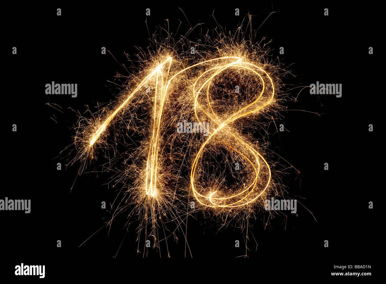 Le nombre 18 écrit avec un sparkler Banque D'Images