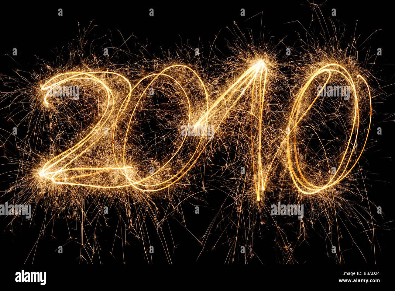 Le nombre 2010 écrit avec un sparkler Banque D'Images