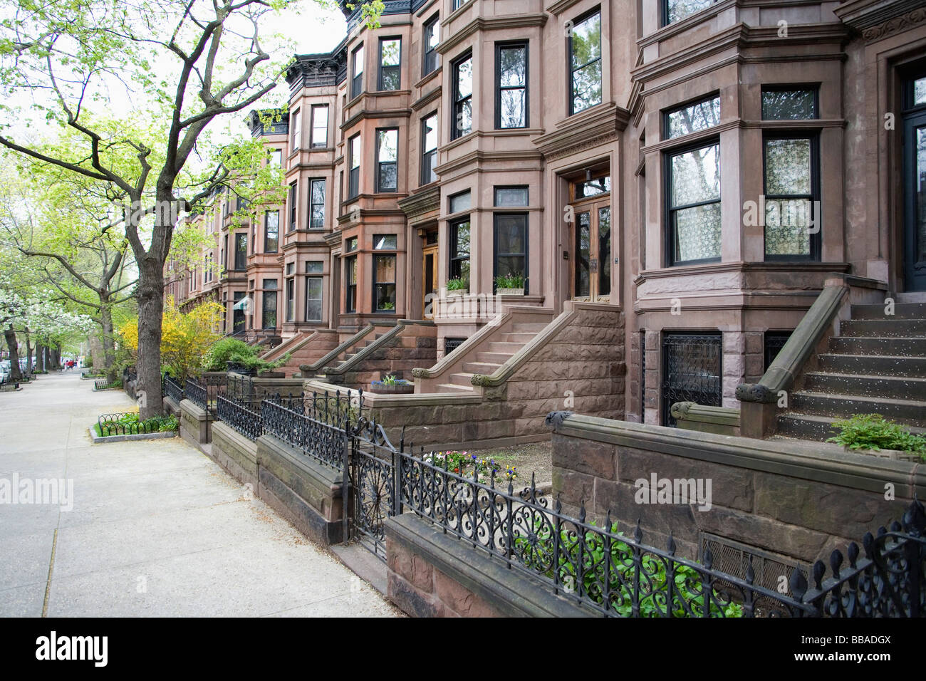 Brownstone townhouses, Brooklyn, New York City Banque D'Images