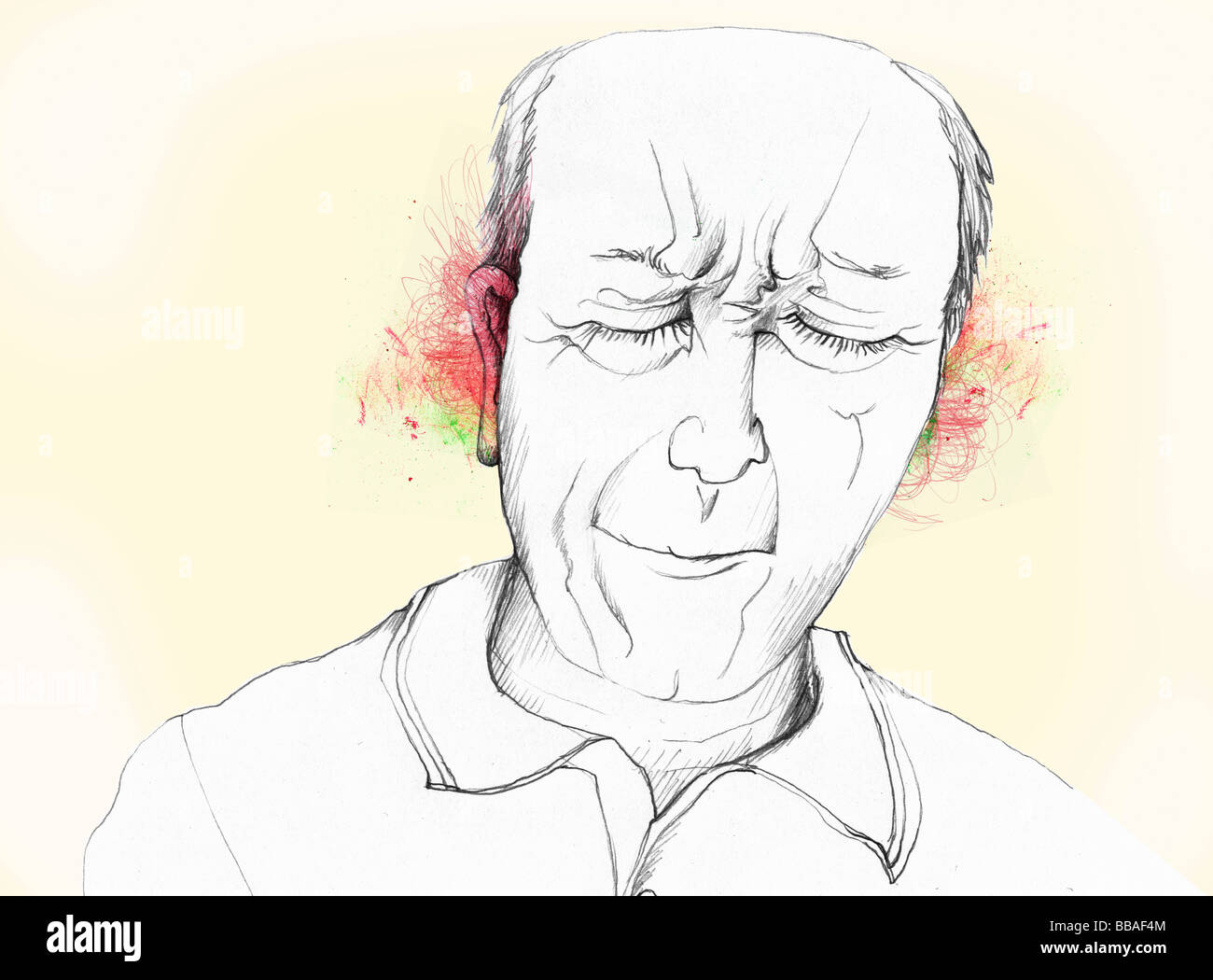 Un homme en grimaçant de douleur La douleur de l'oreille Banque D'Images